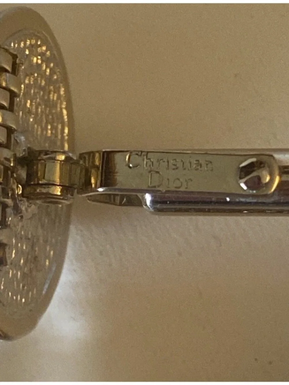 Authentic Vintage Signed Christian Dior / Destino Silver-Tone Lucite Cufflinks